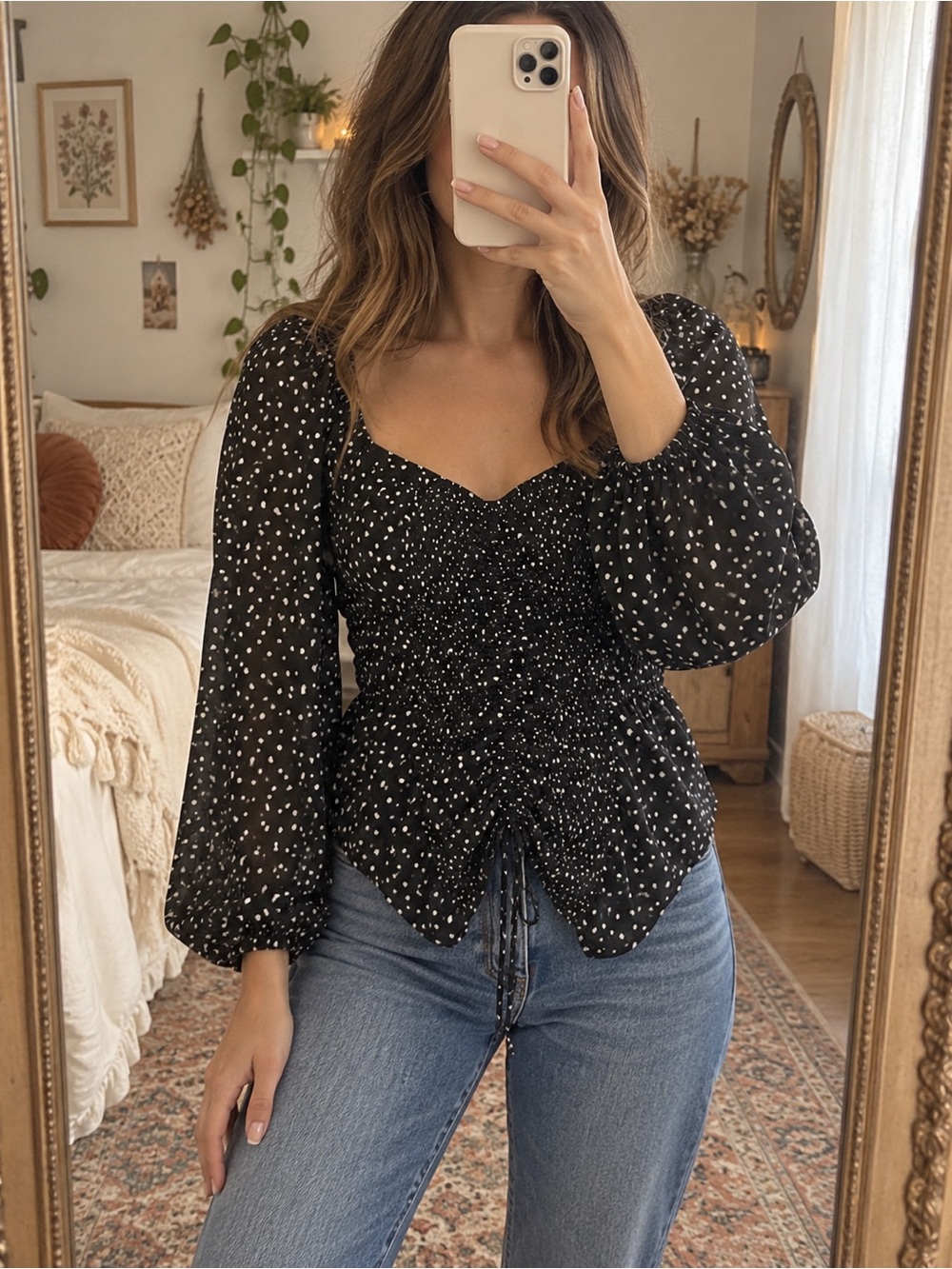 Black Speckled Ruched Blouse